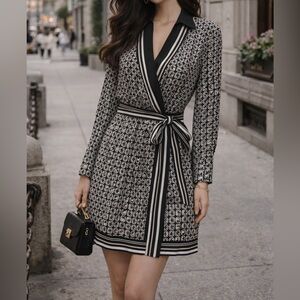 Abercrombie & Fitch Black and White Geometric Wrap Dress